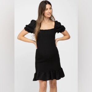 Pinkblush Black Smocked Puff Sleeve Maternity Dress